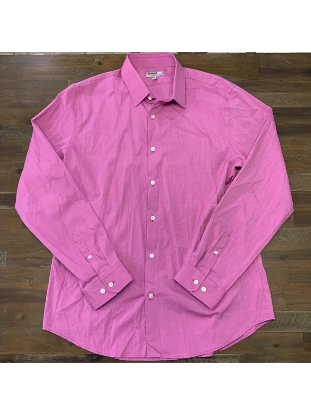 Express pink fitted long sleeve button up dress shirt. Neck size 17-17.5